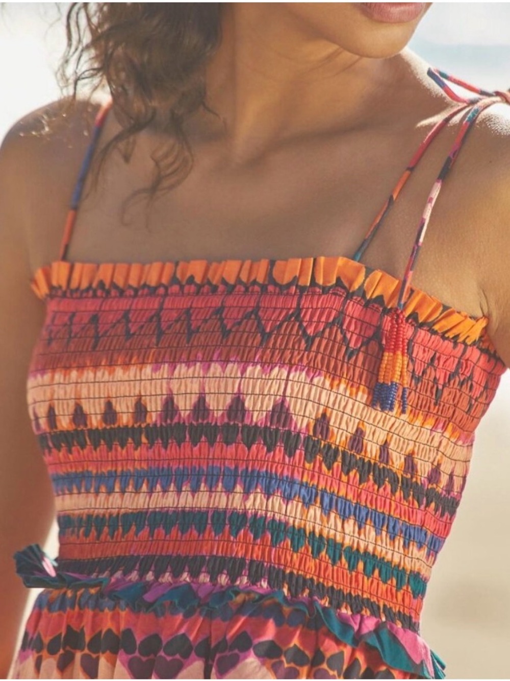 Farm Rio Smocked Cover-Up Dress Anthropologie Tropical Hearts Medium - Picture 2 of 7